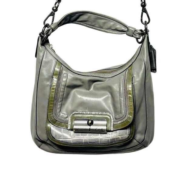 Coach Handbags - Coach Kristin Spectator 18287 Crocadile Style Leather Putty Gray Shoulder Bag